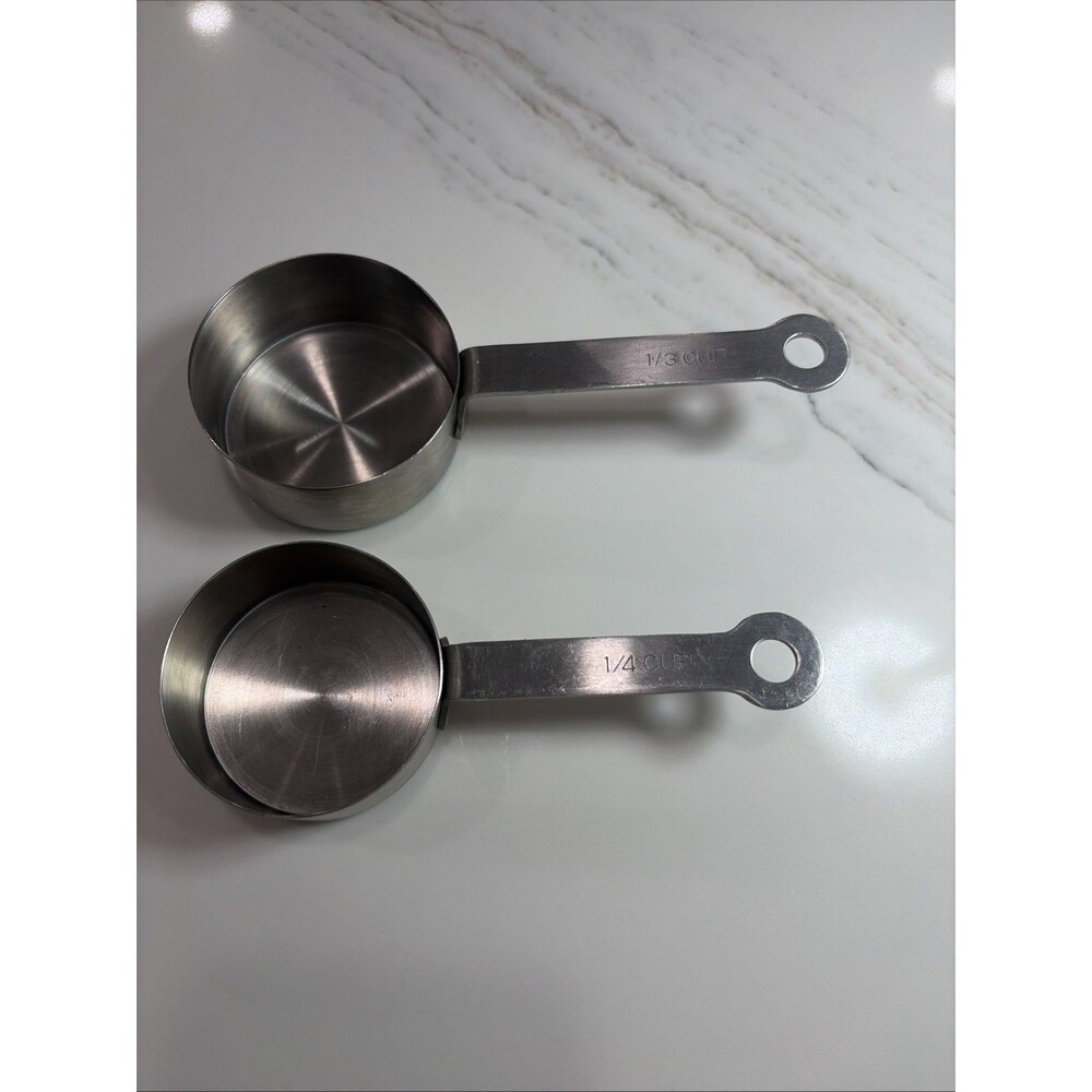 Stainless Steel 2pc Measuring Cups Set 1/4 & 1/3Cup, Silver, Round w/ Handles
